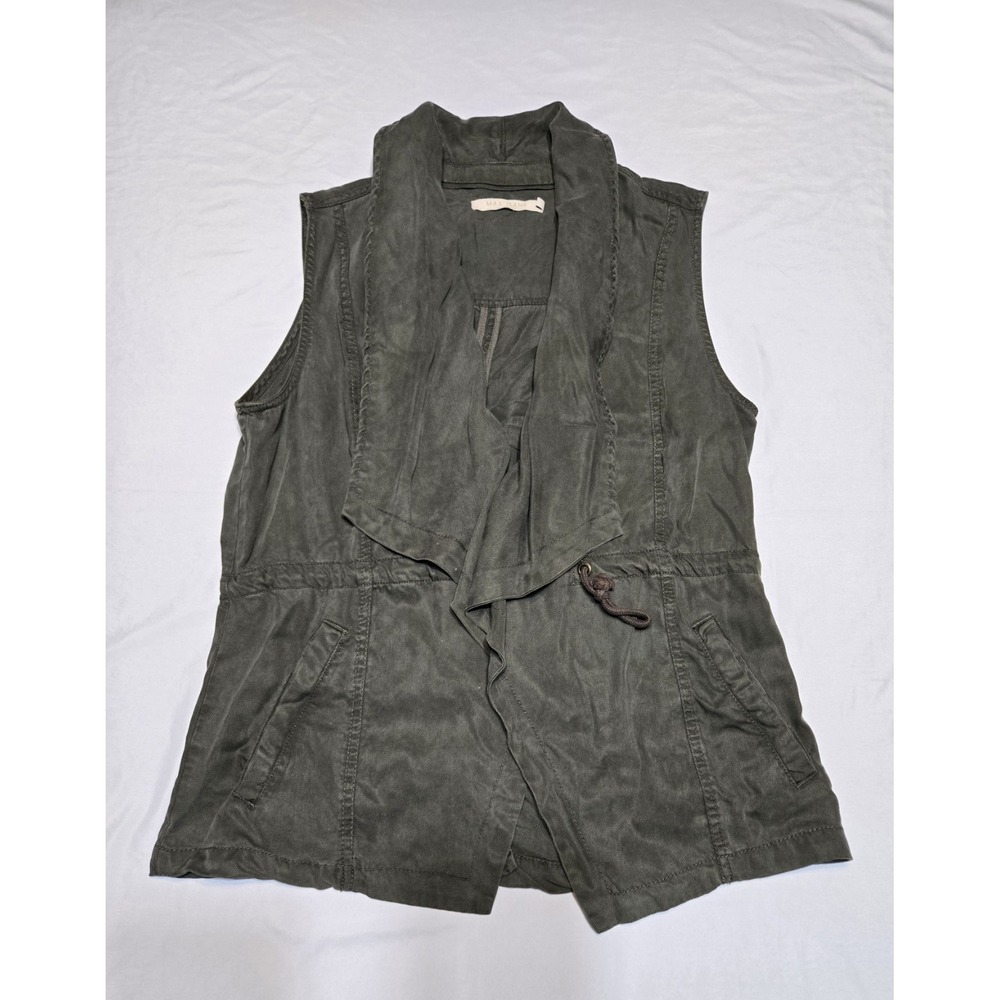 Max Jeans Vest Womens Medium Drape Front Drawstring Tencel Olive Green Utility